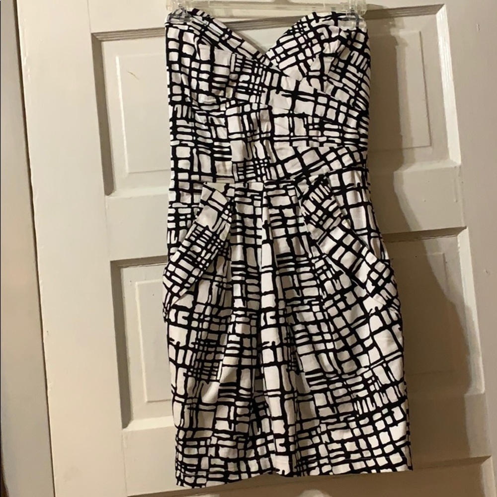 Black and White striped strapless dress